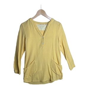 Soft Surroundings Yellow Long Sleeve Cotton Gauze Popover Top Tunic Size‎ XS